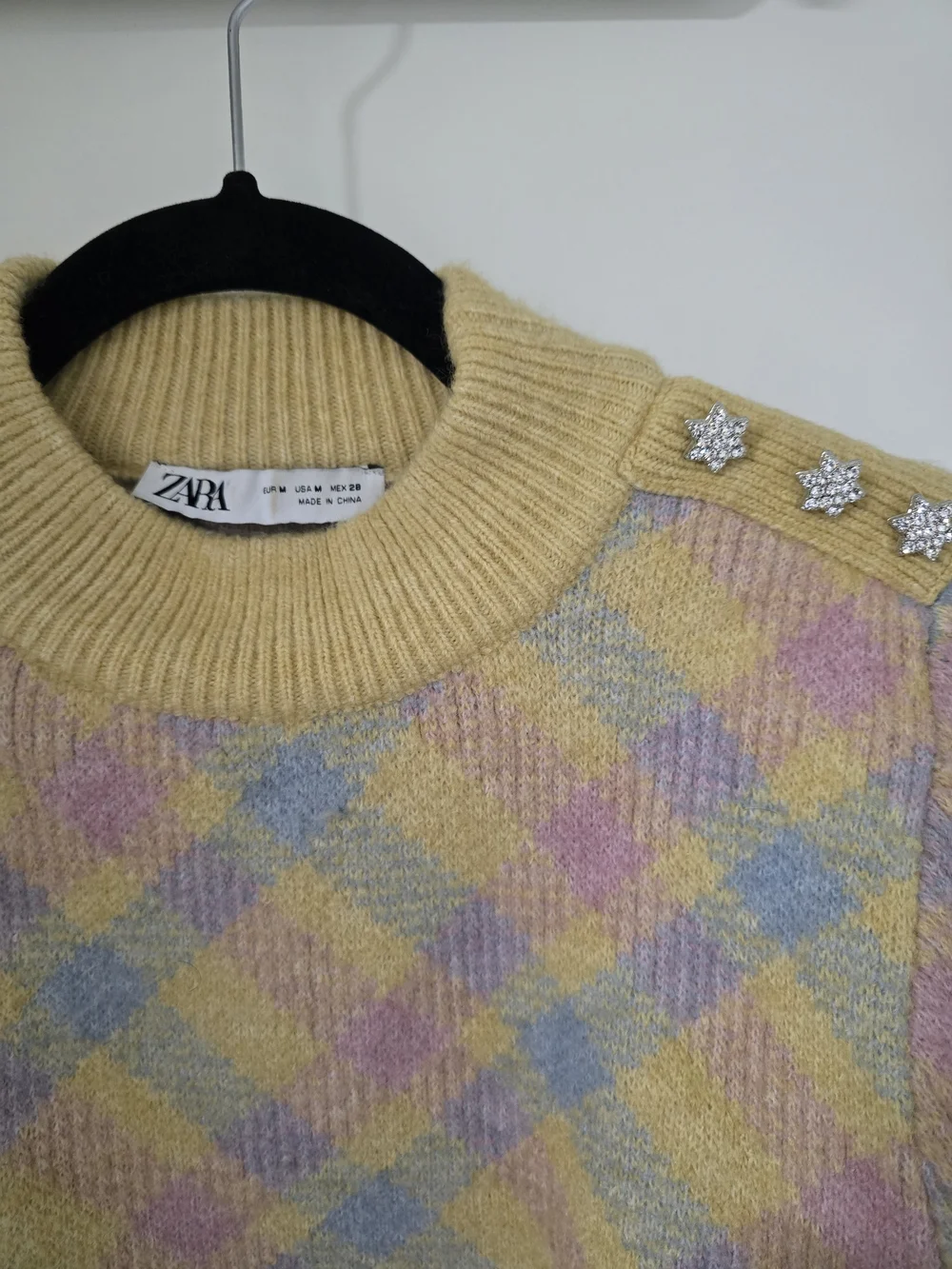 Zara Pastel Argyle Cowl Sweater in Yellow, Pink & Blue - Picture 2 of 3